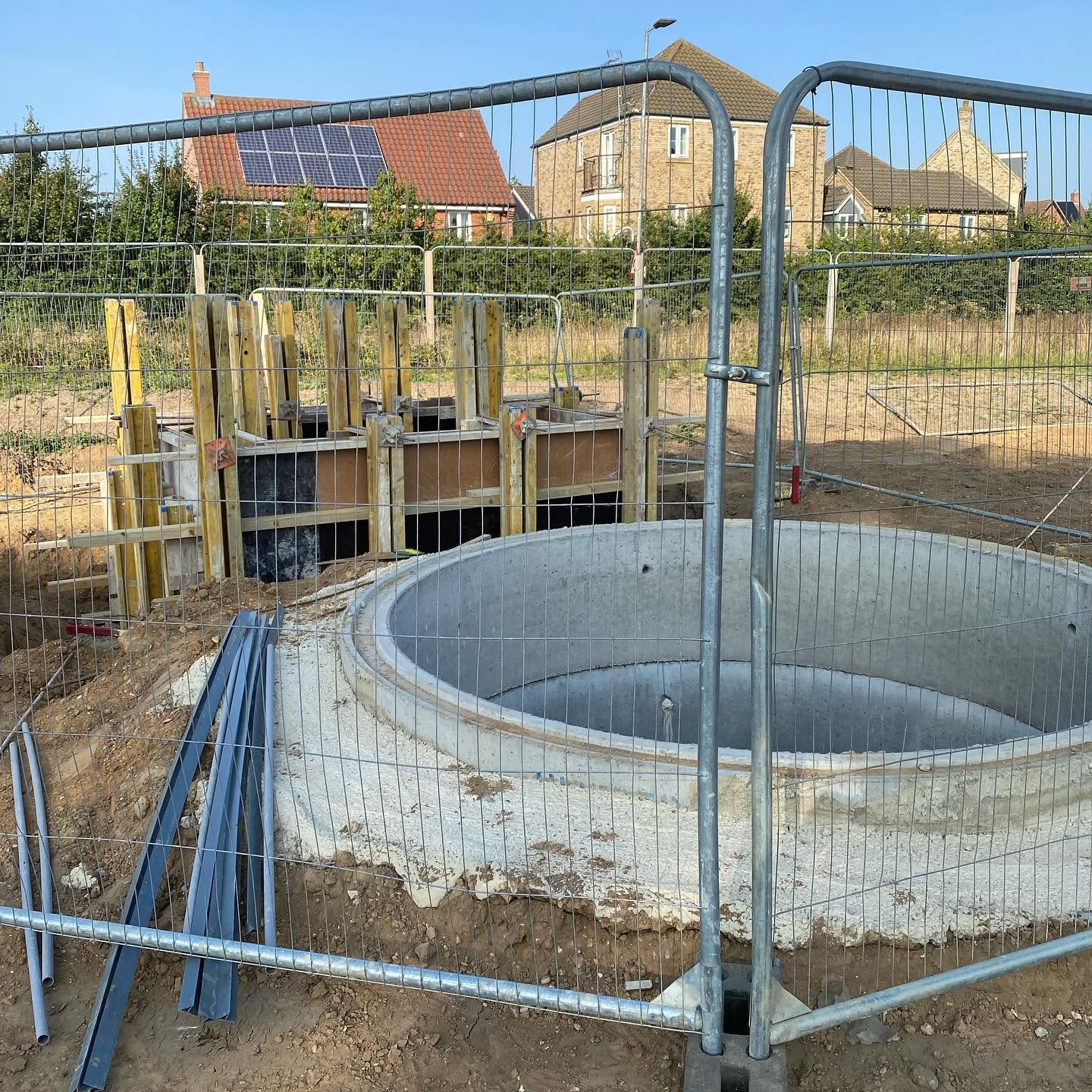 Precast concrete chamber ring installed on a new housing estate