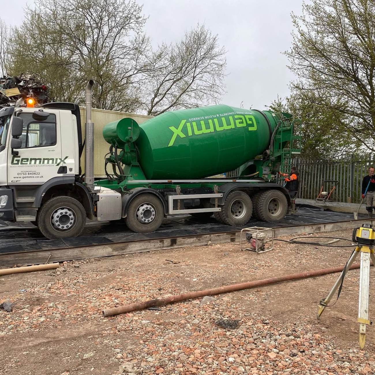 Concrete mixer truck on site