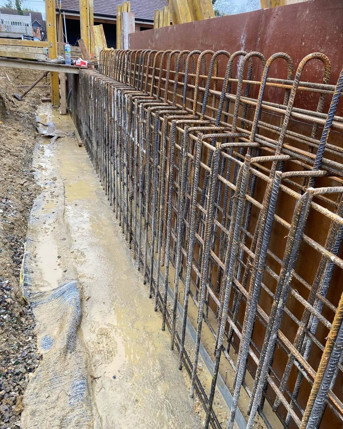 Reinforcement cage tied and ready for a concrete pour